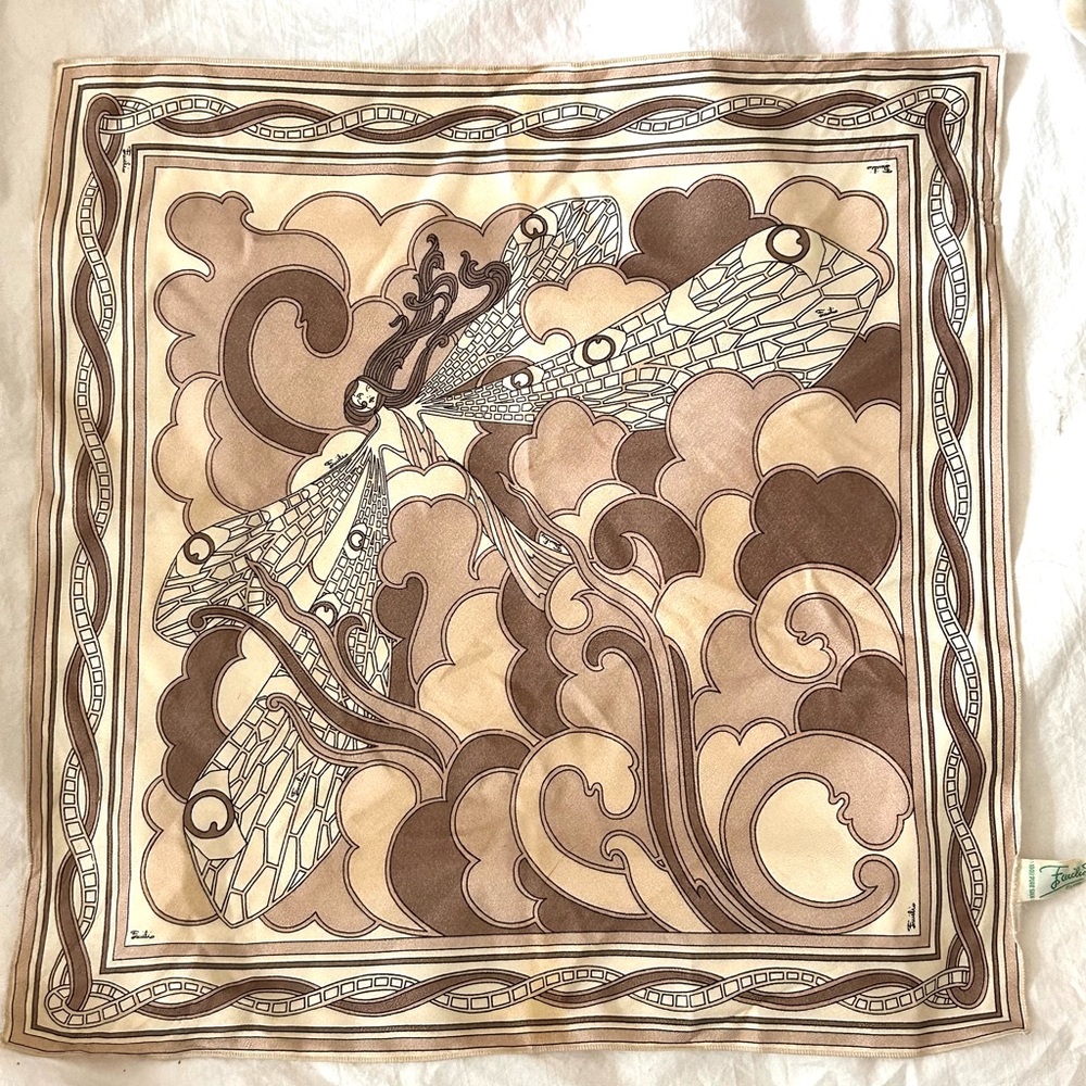 Emilio Pucci vintage neckerchief Art Nouveau Dragonfly design